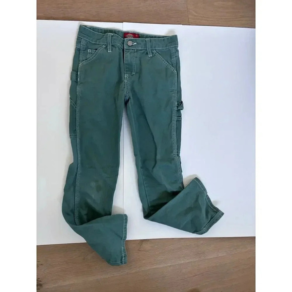 DICKIES Girls Twill Relaxed Carpenter Green Pants - Size 8 - Picture 1 of 4
